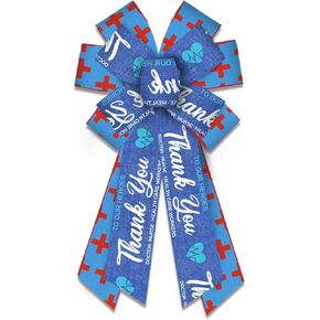 Threetols Healthcare Heroes Wreath Bows, Red White Bows for Wreath Doctor Stethoscope Decorative Bows for Front Thank You Nurse Day Ornaments Hanging Wreath Bow for Indoor Outdoor Decor