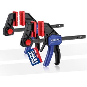 WORKPRO 6" Bar Clamps for Woodworking, Medium Duty 300lbs One-Handed Spreader/Clamp, Quick-Clamp F Wood Clamps Set for Hand Wood Working Crafts Grip Gluing, 2PC