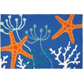Jellybean Starfish Royal Blue Coastal Indoor/Outdoor Machine Washable 21" x 33" Accent Rug