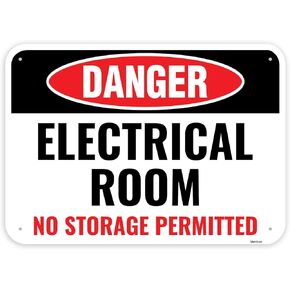 1PC Electrical Room Sign, 14 x 10 Inches - Aluminum - Electric Room Signage For Doors - No Storage Permitted