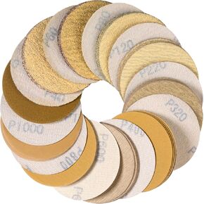 CowboyBOB 3 Inch 50PCS Hook and Loop Sanding Discs No Hole 320 Grit Gold Aluminum Oxide Orbital Sander Sandpaper Air Random Orbital Sander Paper for Wood Auto Body Paint Metal Polishing Use