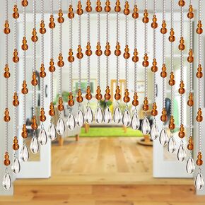 Crystal Beaded Door Curtain Self-Adhesive, Door String Beads Curtains for Doorways Hippie Window Closet Door Way Bead Hangings Curtain (Yellow, 25 Strings)