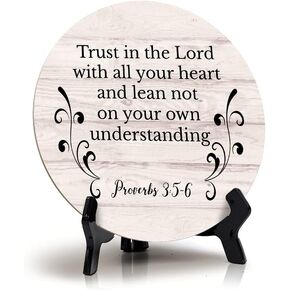 Round Trust In The Lord With All Your Heart And Lean Not On Your Own Understanding Proverbs 3:5-6 Wood Color Circle Table Sign (5x5")