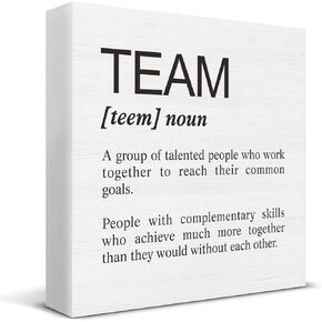 Team Definition Wooden Box Sign Desk Decor, Inspirational Team Quote Wood Box Sign for Home Office Shelf Table Decoration 5 X 5 Inch