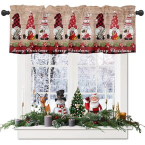 Snowman Christmas Tree Snowflake Kitchen Curtain Valance, Window Curtain Valance Rod Pocket, 1 Panel Small Valances Window Treatment for Bathroom Living Room Cafe (54x18in Retro Wood Plank)