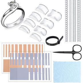 Hicarer 53 Pieces Ring Sizer Adjuster Ring Guards Invisible Ring Sizer Loose Ring Size Reducer with Ring Gauge Measuring Tool Jewelry Polishing Cloth and Scissors for Man and Woman Rings