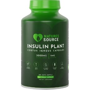 Nature's Source Insulin Plant Capsules (Costus Igneus) - Complete Health Management Program Including Costus Igneus Capsules, Cookbook, Diet & Workout Plan - 60 Day Supply - Made in The USA
