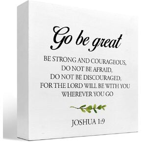 z-crange Bible Verse Joshua 1:9 Be Strong and Courageous Inspirational Wood Box Sign Decor Desk Sign,Christian Wooden Box Block Sign for Home Bedroom Office Shelf Table Decor Decorations