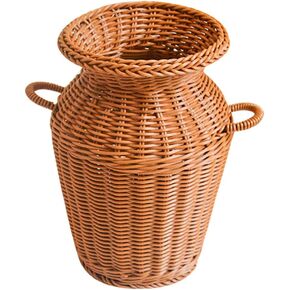 Cabilock Wicker Vase Rattan Woven Flower Basket Long Rustic Flower Arrangement Holder for Weddings Home Decor (Light Brown)