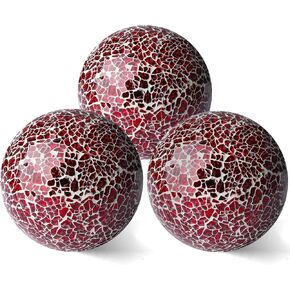 v2croft 4in Decorative Mosaic Sphere Orbs Set of 3, Glass balls for Whole Housewares,Wedding/Birthday,Bowls,Vases Dining Table Centerpieces(Silver,Black,Blue)