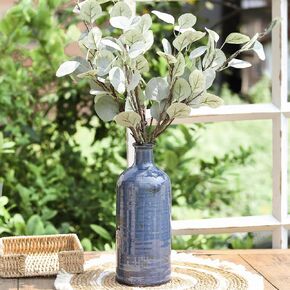 12" Ceramic Vase with 3Pcs Artificial Eucalyptus, Vase Home Decor Rustic Vase Farmhouse Decor Vase Terra Cotta Vase Pottery Vase Boho Decorative Vase for Living Room,Kitchen, Bedroom,Bathroom - White