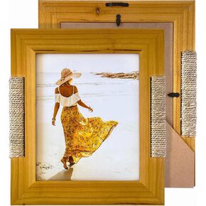 Boho Picture Frame for 8x10 photos - Wood and Rattan Picture Frame - Wooden Frame with Wicker Accents for Vertical Display