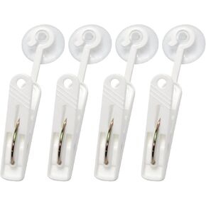 White Plastic Round Suction Cup Clamp Holder Suction Cup Clamp Suction Cup with Clip for Hanging Home Office Accessories 4PCS