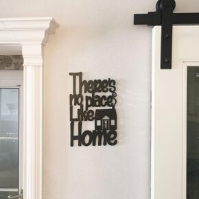 Yamfurvo Antique Metal Wall Mount Word Wall Sculptures Decor, Inspirational Script Wall Saying Plaque, Decorative Seamless Wall Word Art with a House, There is No Place Like Home, Home Decor, Black