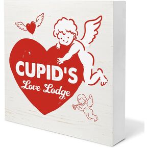 Love Sign - Romantic Love Wood Block Plaque Sign Valentines Day Decorations for Home Desk Table (5 x 5 Inches)