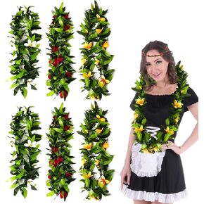 Besutolife Hawaiian Luau Leis الاستوائية زهرة اصطناعية Leis القلائد للتخرج حولا زي الشاطئ حفلة هاواي لوه 6 قطع