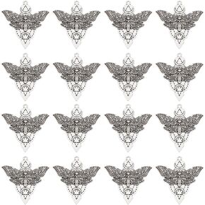 SUNNYCLUE 1 Box 20Pcs Gothic Charms Moth Charm 41x26mm Halloween Skull Skeleton Head Charms Flying Animal Black Silver Insect Charm for Jewelry Making Charms Necklace Earrings Keychain DIY Supplies