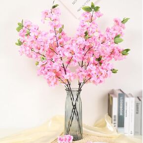 Goodangie00 3 Pack 39" White Artificial Cherry Blossom Flower with Leaves Bushy Silk Branches for Home Room Vase Wedding Party Kawaii Decor, Japan's National Flower