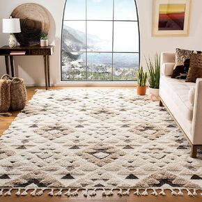 SAFAVIEH Moroccan Tassel Shag Collection Area Rug - 9' Square, Ivory & Brown, Boho Design, Non-Shedding & Easy Care, 2-inch Thick Ideal for High Traffic Areas in Living Room, Bedroom (MTS688A)
