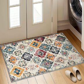 2'x3' Washable Indoor Entry Rug,Accent Door Mat Machine Soft Small Area Rug,Non-Slip Non-Shedding Faux Wool Vintage Design Boho Low Pile Throw Rugs