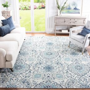 SAFAVIEH Madison Collection Area Rug - 8' Square, Cream & Light Grey, Boho Chic Glam Paisley Design, Non-Shedding & Easy Care, Ideal for High Traffic Areas in Living Room, Bedroom (MAD600C)
