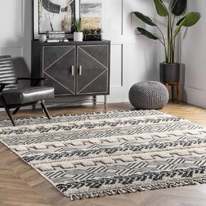nuLOOM Zuri Shaggy Banded Tribal Area Rug, 5x7, Rust