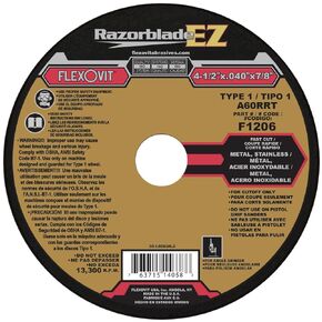 Flexovit® 4-1/2" X .040" X 7/8" RAZORBLADE®EZ 60 Grit Aluminum Oxide Grain Reinforced Type 1 Thin Cut-Off Wheel (F1206 Pack of 25)