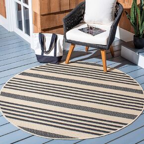 SAFAVIEH Courtyard Collection Area Rug - 4' Round, Black & Bone, Stripe Design, Non-Shedding & Easy Care, Indoor/Outdoor & Washable-Ideal for Patio, Backyard, Mudroom (CY6062-216)