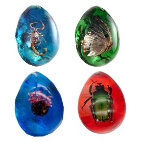 4Pcs Insect Amber Fossils, Color Amber Pendant, Luminous Amber Fossil Pendants, Educational and Scientific Amber Collections, Amber Fossil with Insects Samples Stones Crystal Specimens