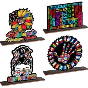 4 Pcs Hispanic Heritage Month Wooden Table Sign Spanish Heritage Month Table Centerpieces National 22 Spanish Speaking Countries Latino Heritage Month Decorations and Supplies for Home