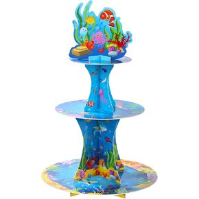 3 Tier Shark Party Cupcake Stand Decorations Under The Sea Shark Theme Cupcake Holder Ocean Animal Shark Dessert Tower for Kids Shark Sea Theme Party Baby Shower Fishing Birthday Party Favor Supplies