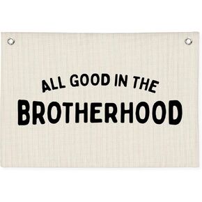 Boy Nursery Decor, Playroom Wall Decor, Brotherhood Canvas Banner Wall Hanging Banner Flag Decor for Nursery Classroom Playroom Kids Room, Playroom Essentials