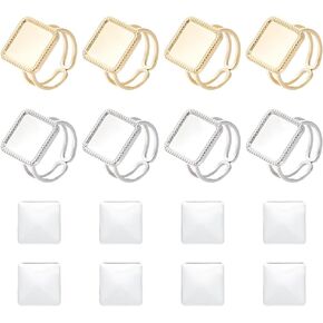UNICRAFTALE 8Pcs 2 Colors Blank Rings Base Open Finger Rings Oval Rings Stainless Steel Pad Ring Base Open Cuff Ring Settings Base Bezel Tray for DIY Rings Making Supplies