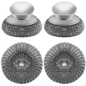2Pcs Stainless Steel Wool Scrubber with Handle，2 Replacement Steel Scrubber Wool Pads for Cleaning Dishes, Metal Scrubber Pot Scrubbers Can Clean Iron Pots, Stoves, Barbecue Grills, Wash Sink