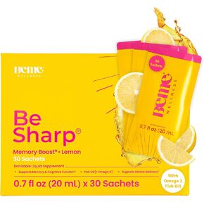 BeSharp Liquid Nootropic Brain Supplement for Concentration, Brain + Memory Support. Vegan Omega 3 + Turmeric | 30 Day Supply