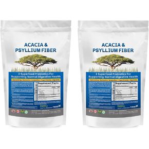 مسحوق ألياف قشر السيلليوم والأكاسيا العضوية - أكاسيا البريبايوتك ومسحوق قشر السيليوم العضوي مجتمعين - أكاسيا قابلة للذوبان ومسحوق قشر السيليوم مكمل عضوي - 1.5 رطل (24 أونصة) لكل منهما، عبوتان in Kuwait