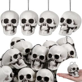 Lenwen 24 Pcs Halloween Mini Hanging Skull Heads Halloween Skeleton Head Tree Ornament Decorations for Holiday Party Xmas Tree Decor (1.8x1.8x2.4'')