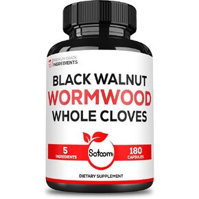 5 in 1 Wormwood Capsules Supplement - Extracted from Black Walnut, Whole Cloves, Turmeric and Berberine HCl - Immune System & Digestion Health - 180 Count -90 Day Supply