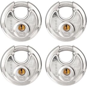 BRINKS - 70mm Keyed Alike Heavy Duty Discus Padlock - 4 Pack- Chrome Plated Security Lock for Storage Shed, Garage, Lockers, Toolboxes, Construction Site Storage and More