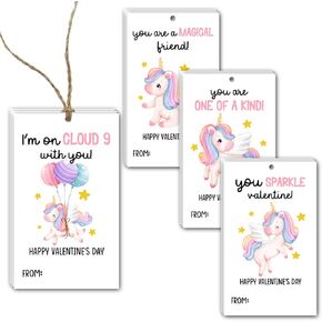 40 PCS Valentine's Day Paper Gift Tags with String,Cute CerealTheme DIY Present Wrap Hang Label, Kids Hang Name Label, Valentine's Day Anniversary Party Wrapping, 4 Style - LH157