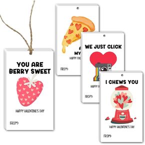 40 PCS Valentine's Day Paper Gift Tags with String,Cute CerealTheme DIY Present Wrap Hang Label, Kids Hang Name Label, Valentine's Day Anniversary Party Wrapping, 4 Style - LH157