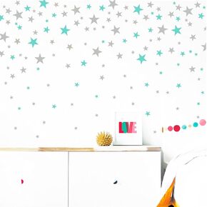 Stars Wall Decals Peel and Stick for Kids, Baby Bedroom Nursery and Living Room, Vinyl Wall Stickers Decor (Grey and Light Blue)