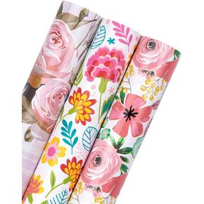 WRAPAHOLIC Wrapping Paper Roll - Mini Roll - 3 Rolls - 17 inch X 120 inch Per roll - Hearts/Stars (2 Kinds) Design for Birthday, Mother Day, Valentine's Day, Wedding, Baby Shower