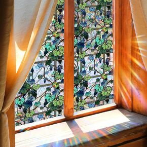 Window Film, Decorative Flower Window Privacy Film, Pink Rose Floral Double Sided Static Glass Window Clings Stickers for Home Office Living Room Bathroom Room Glass Windows Door Decor