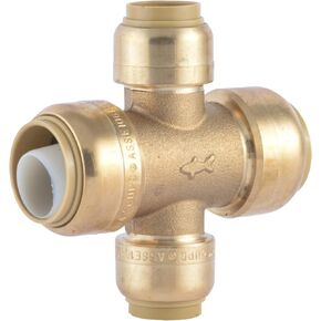 SharkBite 3/4 x 3/4 x 1/2 x 1/2 Inch Cross Tee, Push To Connect Brass Plumbing Fitting, PEX Pipe, Copper, CPVC, PE-RT, HDPE, U380LFA