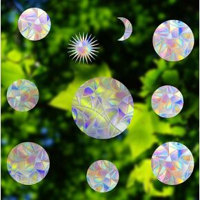 Window Clings - Anti-Collision Window Decals to Save Birds from Window Collisions,Non Adhesive Window Clings, Rainbow Stickers,18 Pcs Circle Clings