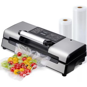 KURSINNA 8-in-1 Vacuum Sealer, 95kPa Food Sealer Machine Preservation with Built-in Cutter & Bag Storage, Includes 2 Rolls, Dry/Moist Mode Handle Locked Design, LED Lights