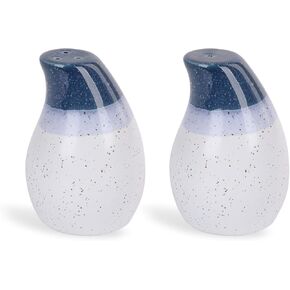Ceramic Salt and Pepper Shaker Set - 2 Pack, Blue and White, Single Hole and Three Hole Dispensers, Elegant Kitchen Accessory