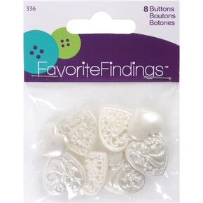 Blumenthal Lansing Company Shaped White Buttons for Arts Crafts & Sewing, Victorian Hearts, 8 Piece