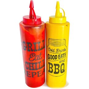 BBQ Condiment Bottles, 2-ct. Packs, Red top, Yellow top w/ clear bottles